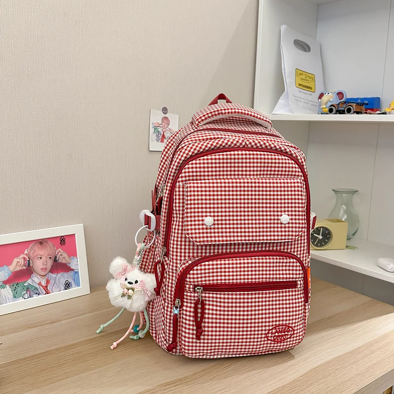 Multifunktionaler Schulrucksack mit Karomuster