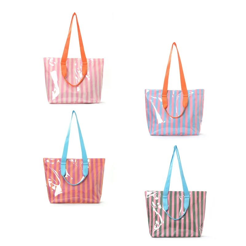 Geräumige Strandtasche mit transparentem Design und bunten Streifen Skanto