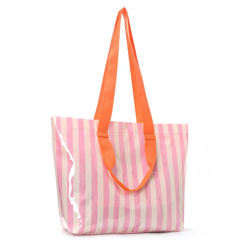 Geräumige Strandtasche mit transparentem Design und bunten Streifen Skanto