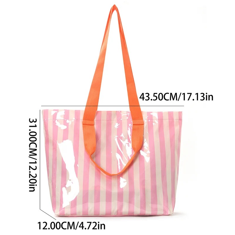 Geräumige Strandtasche mit transparentem Design und bunten Streifen Skanto