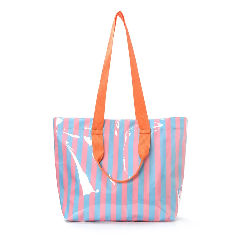 Geräumige Strandtasche mit transparentem Design und bunten Streifen Skanto