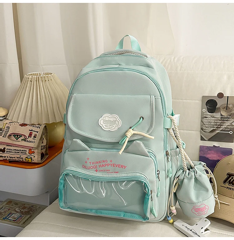 Schulrucksack mit Katzen-Design und vielen Fächern Skanto