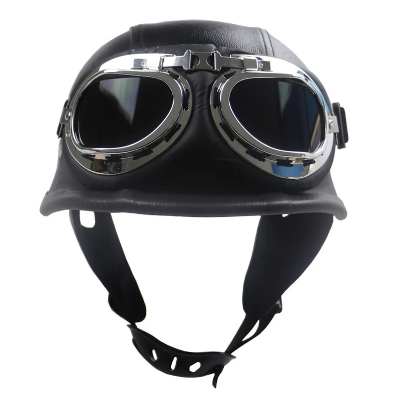 Motorradhelm im Vintage-Stil mit integrierter Brille Skanto