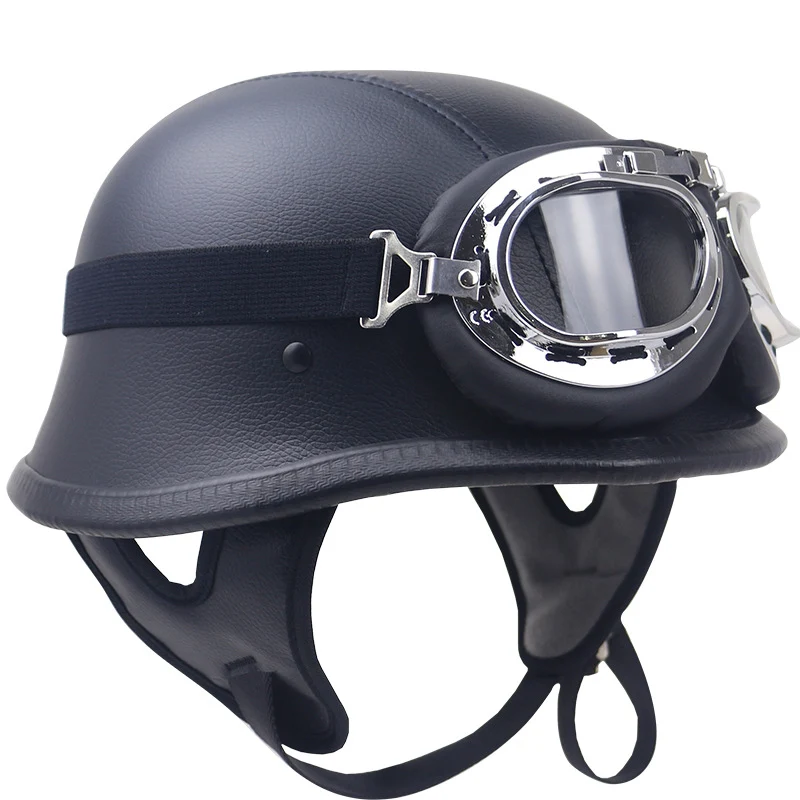 Vintage Leder Motorradhelm mit Brille Skanto