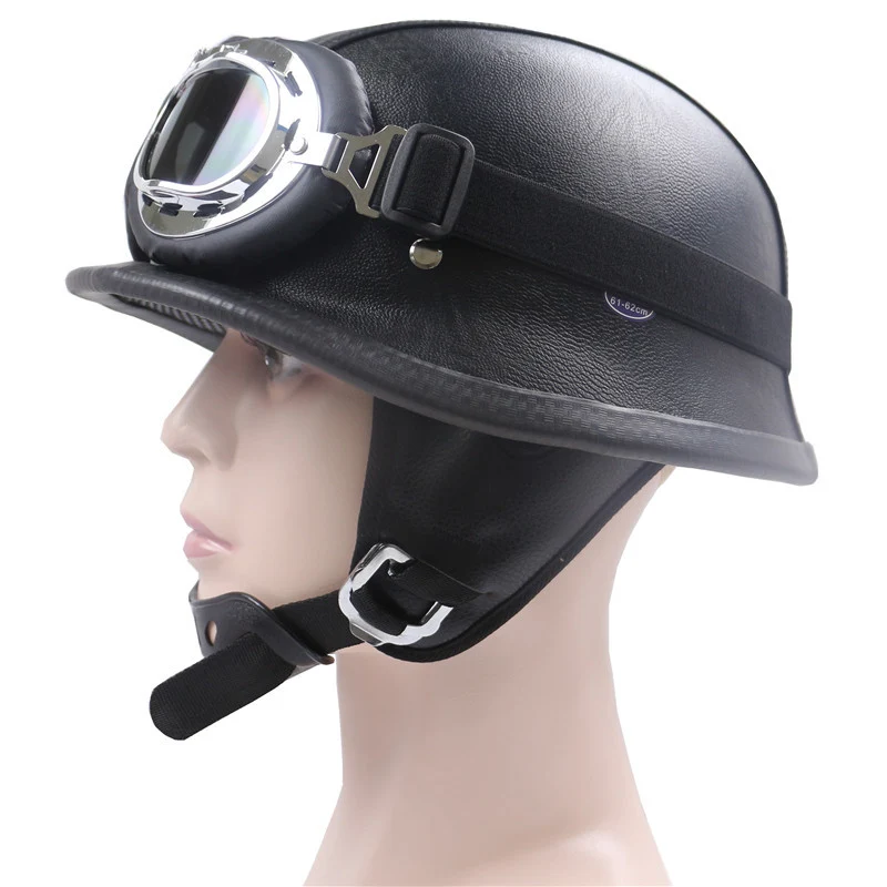 Vintage Leder Motorradhelm mit Chrombrille Skanto