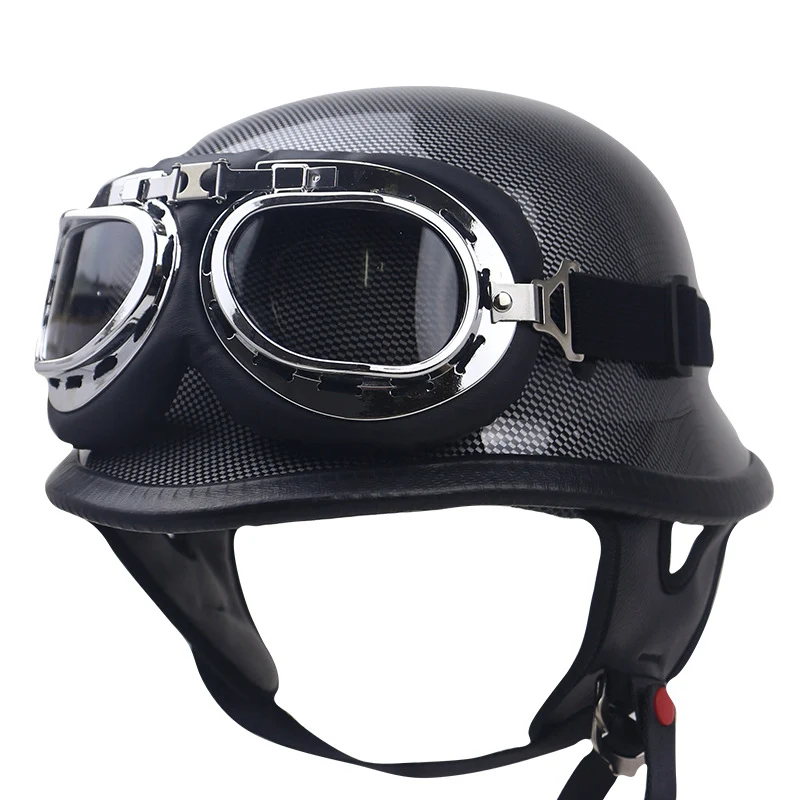 Vintage Carbonfaser Motorradhelm mit Brille Skanto