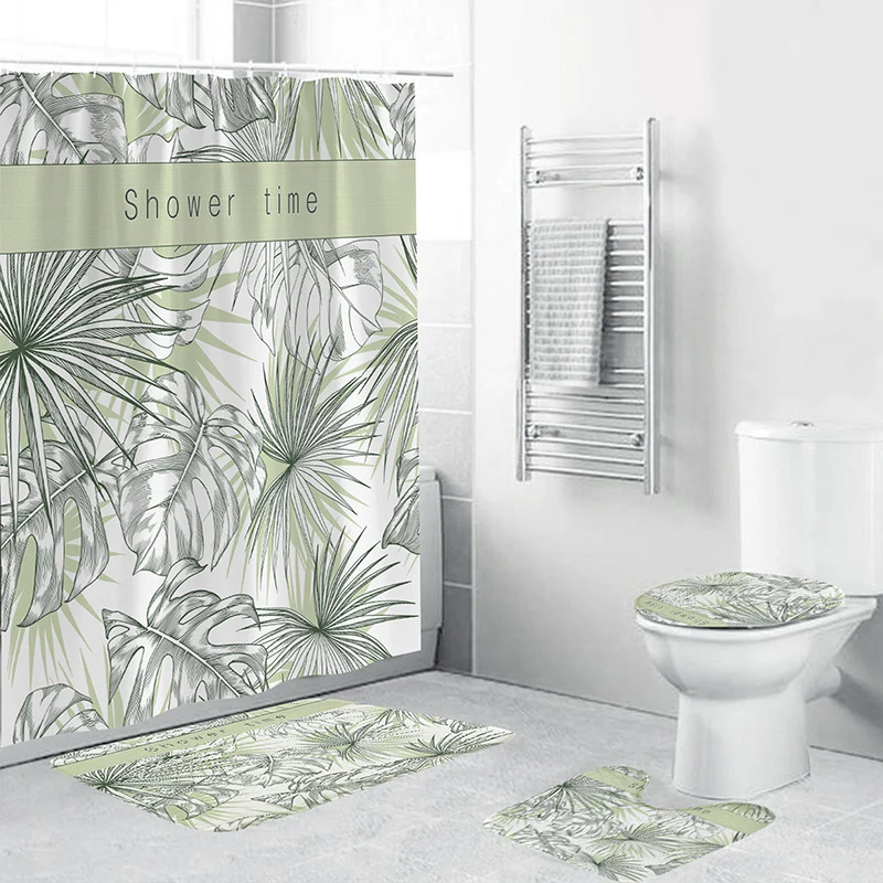 Badezimmer-Set mit tropischem Blätterdruck Skanto
