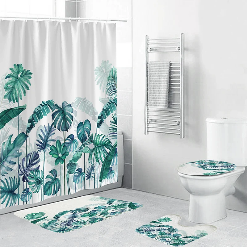 Badezimmer-Set mit tropischem Blätterdruck Skanto