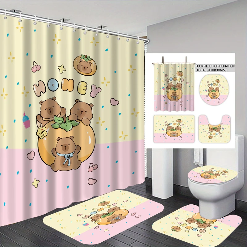Vierteiliges Badezimmer-Set im niedlichen Bären-Design Skanto