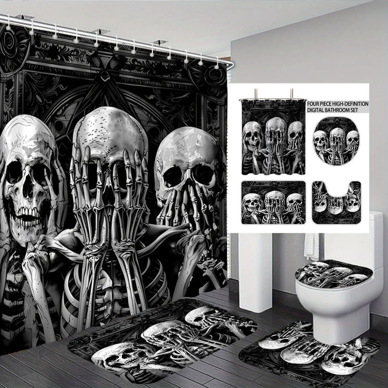 Badezimmer-Set mit künstlerischem Totenkopfmotiv Skanto