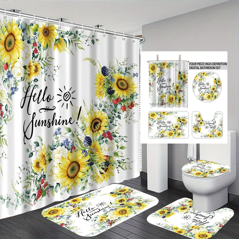 Vierteiliges Digitales Badezimmer-Set mit künstlerischem Libellenmotiv Skanto
