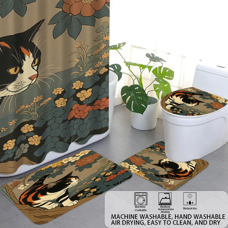 Badezimmer-Deko-Set mit künstlerischem Katzenmotiv Skanto
