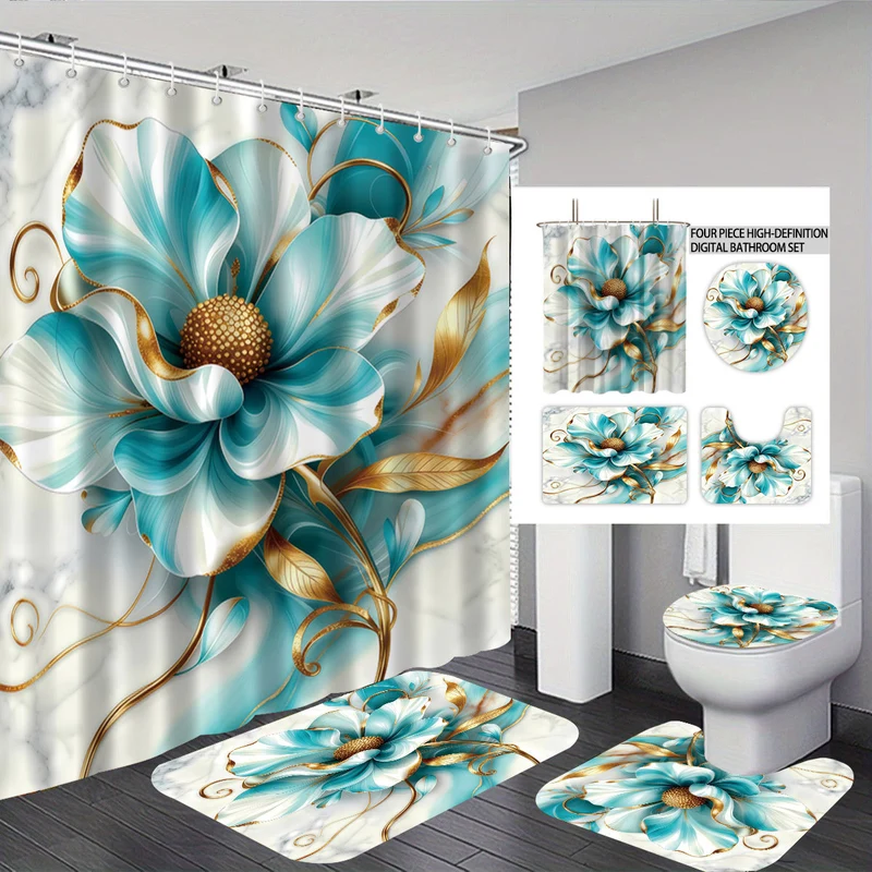High-Definition Vierteiliges Badezimmer-Set Skanto mit Leopardenmotiv