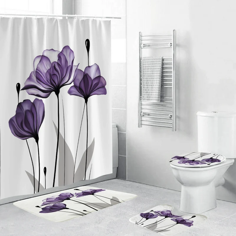 Badezimmer-Ensemble mit botanischem Blattgrün-Motiv Skanto
