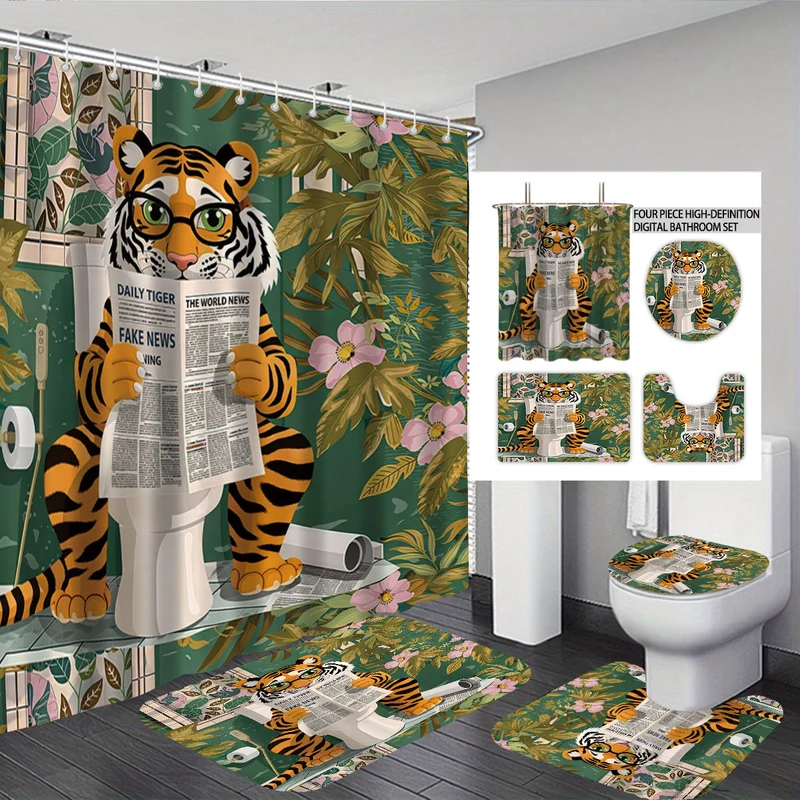 Künstlerisches High-Definition Badezimmer-Deko-Set Skanto mit Leopard- und Rosenmotiv