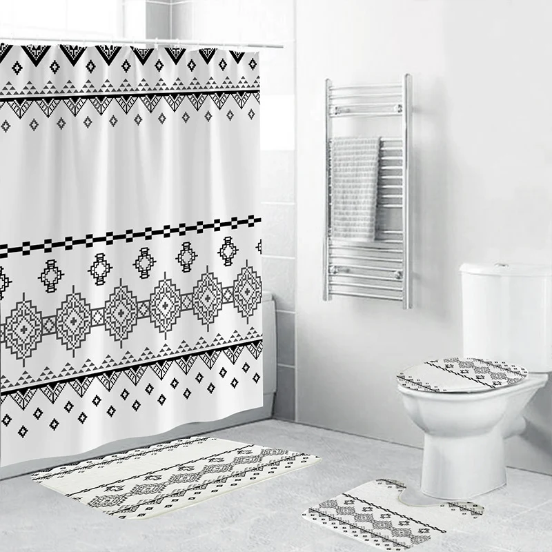 Duschvorhang-Set mit geometrischem Muster Skanto