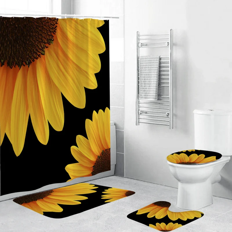 Duschvorhang- und Matten-Set mit Blumenmuster Skanto
