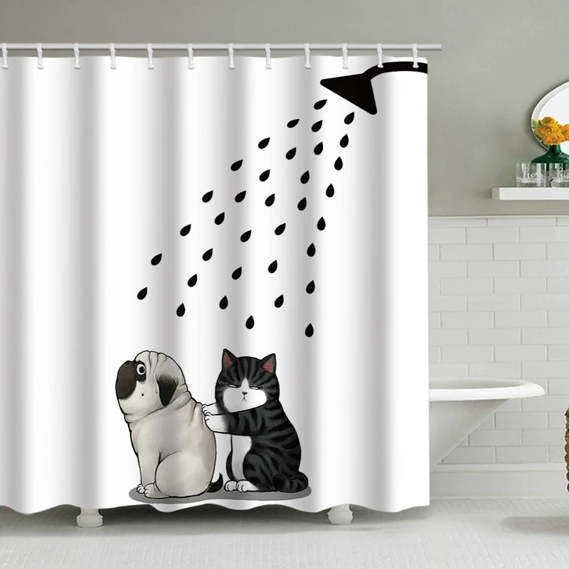 Duschvorhang mit künstlerischer Hundeillustration Skanto