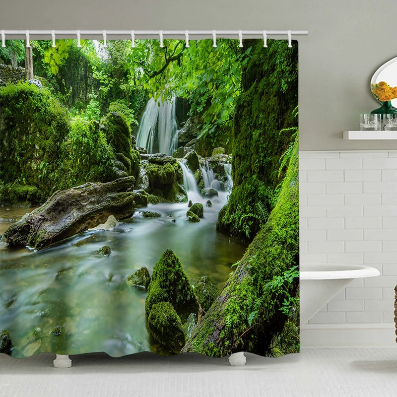 Duschvorhang mit malerischem Wasserfall-Print Skanto