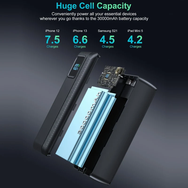 Powerbank mit integriertem Ladekabel und LED-Anzeige Skanto