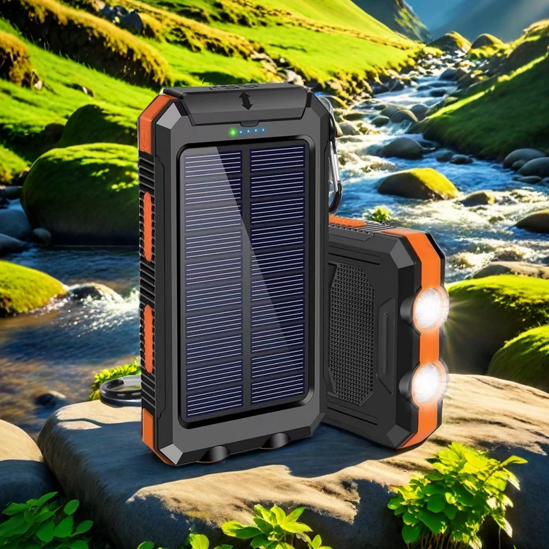 Solar-Powerbank mit integrierter LED-Taschenlampe und robustem Design Skanto