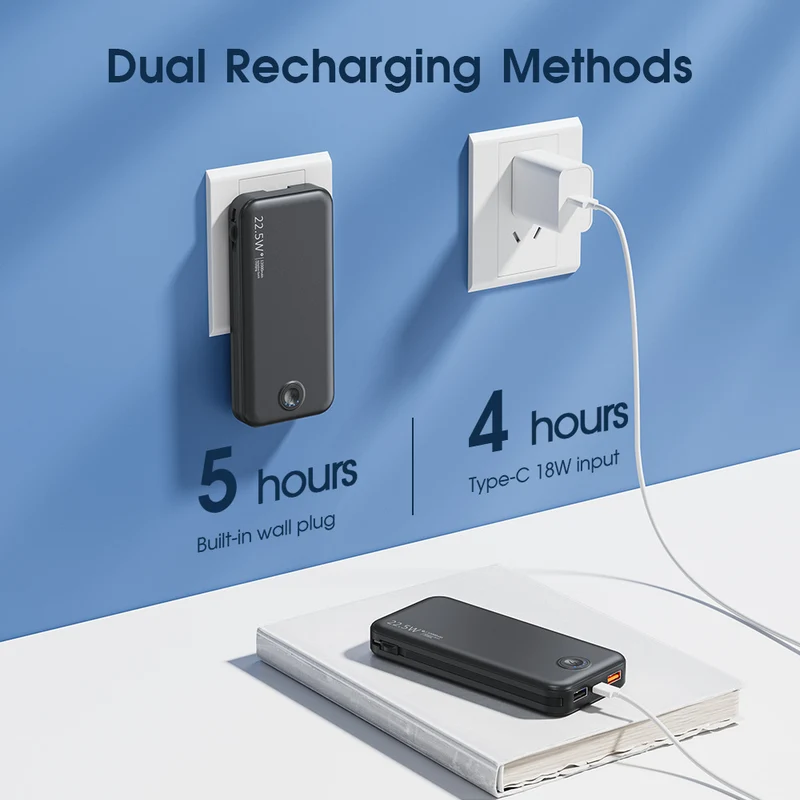 Powerbank mit integriertem Wandstecker und Dual-Ladefunktion Skanto
