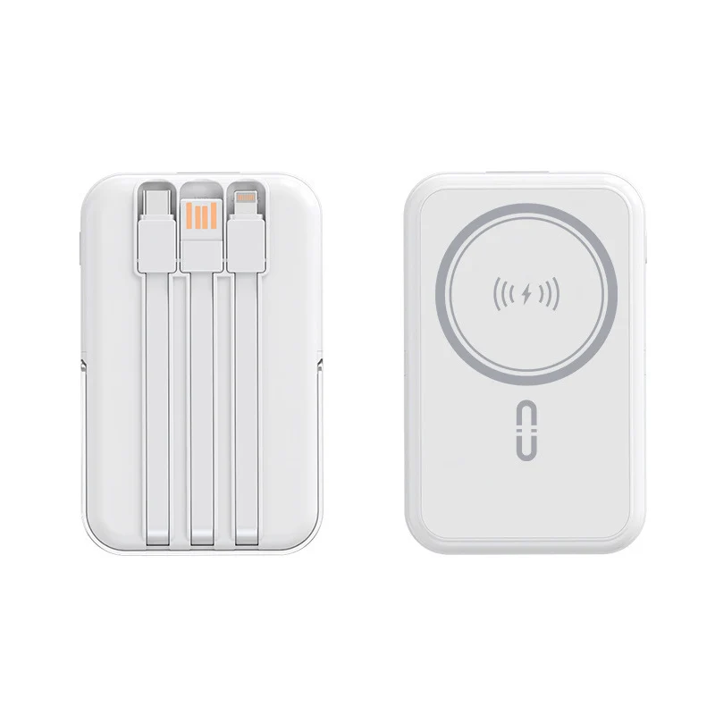 Powerbank mit integrierten Ladekabeln und kabelloser Ladefunktion Skanto