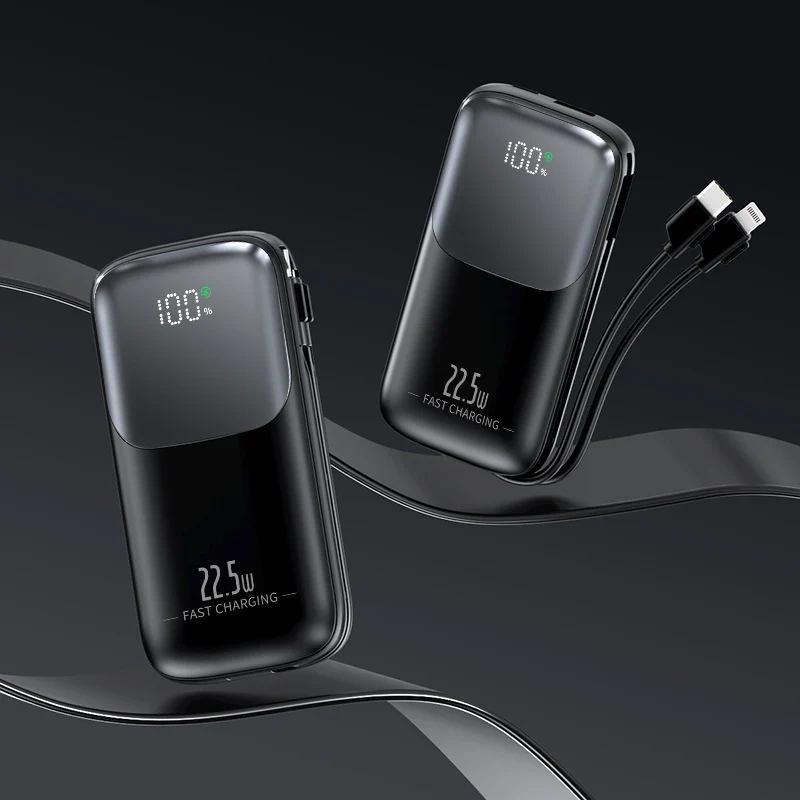 Hochleistungs-Powerbank mit intelligenter Ladeanzeige und integriertem Kabel Skanto