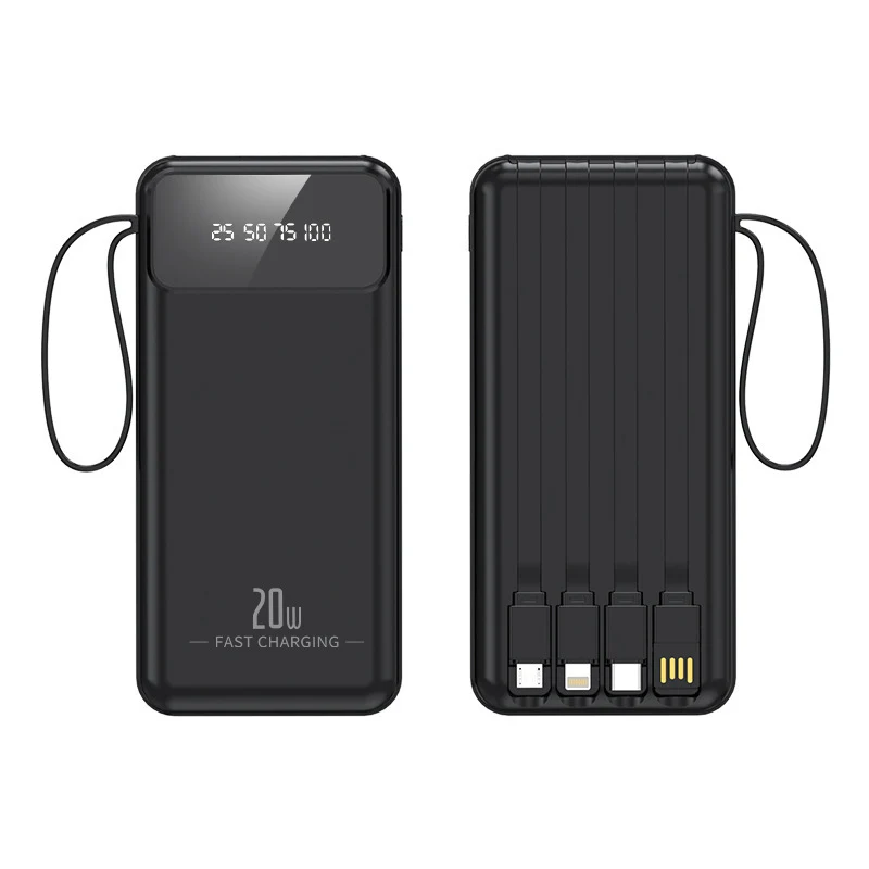 Hochleistungs-Powerbank mit integrierten Ladekabeln und digitalem Display Skanto