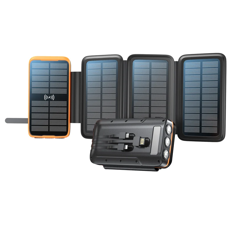 Tragbare Solar Powerbank mit kabelloser Ladefunktion und LED-Lampe Skanto