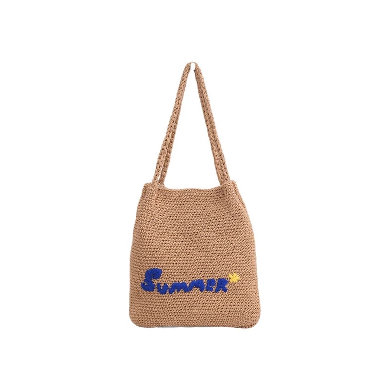 Handgemachte Strohtasche mit Sommermotiv Skanto