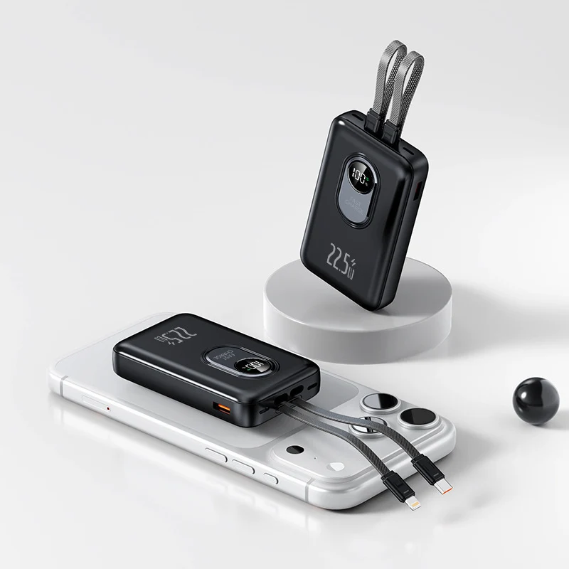 Powerbank mit Schnellladefunktion und integriertem Kabelsystem Skanto