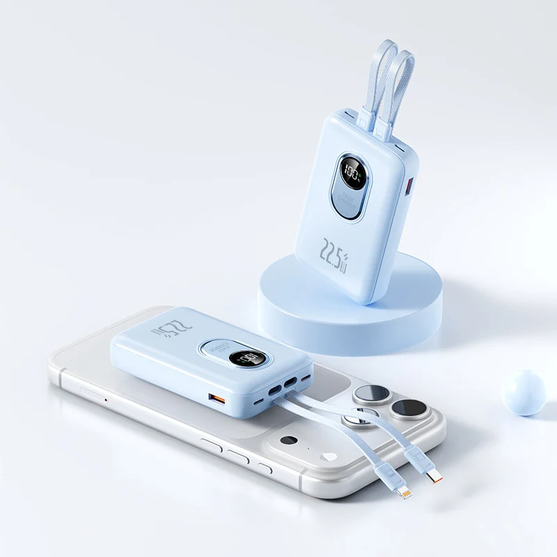 Powerbank mit Schnellladefunktion und integriertem Kabelsystem Skanto