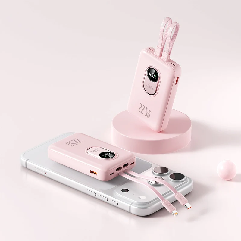 Powerbank mit Schnellladefunktion und integriertem Kabelsystem Skanto
