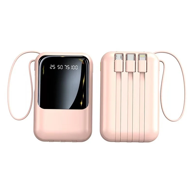 Kompakte Powerbank mit Digitalanzeige und integrierten Ladekabeln Skanto