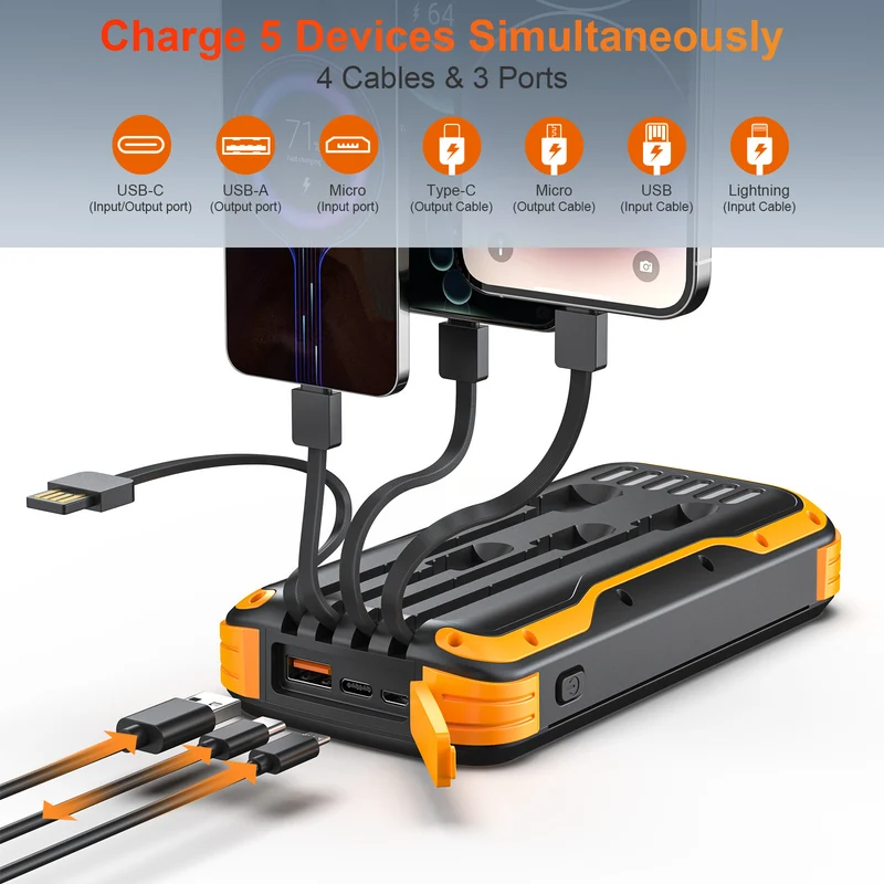 Robuste Solar-Powerbank mit integrierter Taschenlampe und multifunktionalem Ladeanschluss Skanto