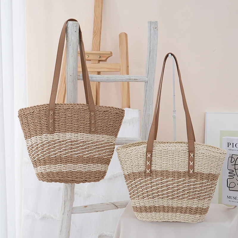 Handgewebte Strandtasche mit Ledergriff Skanto
