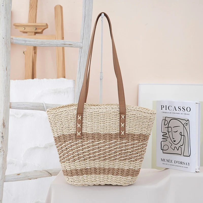 Handgewebte Strandtasche mit Ledergriff Skanto