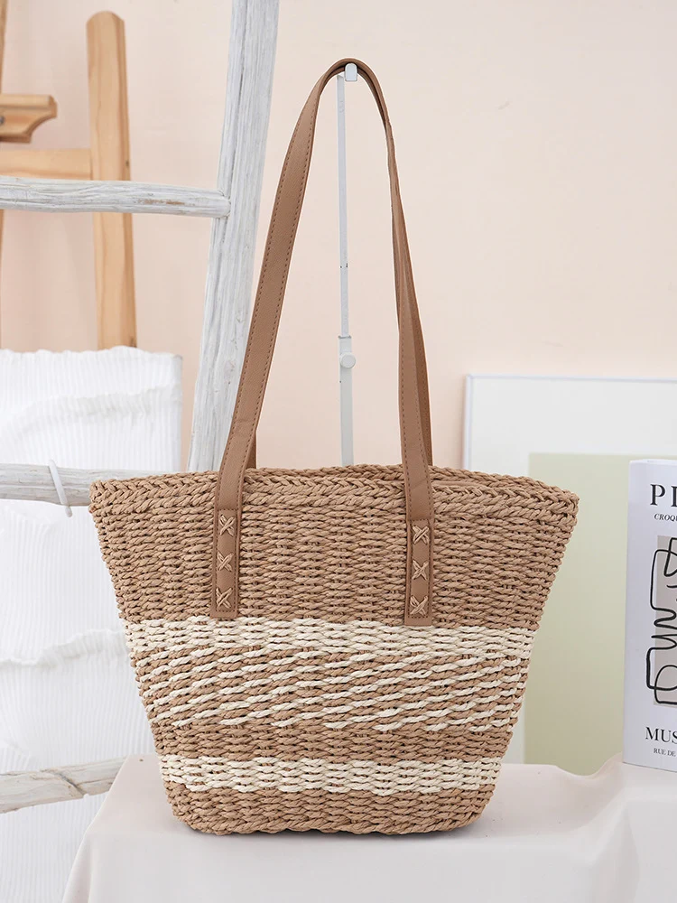Handgewebte Strandtasche mit Ledergriff Skanto