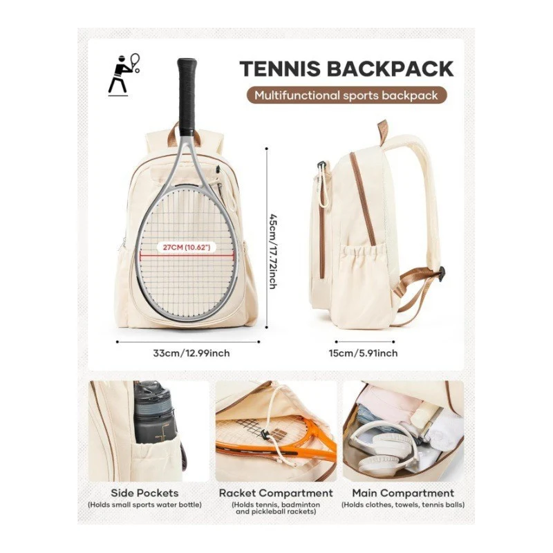 Sportlicher Tennisrucksack mit speziell geformten Fächern für Schläger und Getränke Skanto
