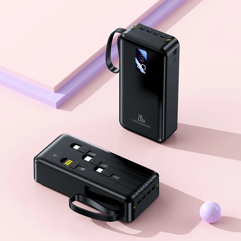 Tragbare Schnelllade-Powerbank mit integrierten Ladekabeln Skanto