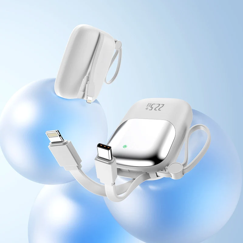 Tragbare Schnelllade-Powerbank mit integriertem Kabel Skanto