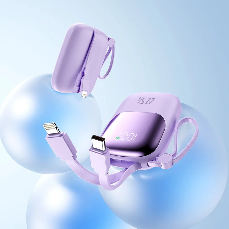 Tragbare Schnelllade-Powerbank mit integriertem Kabel Skanto