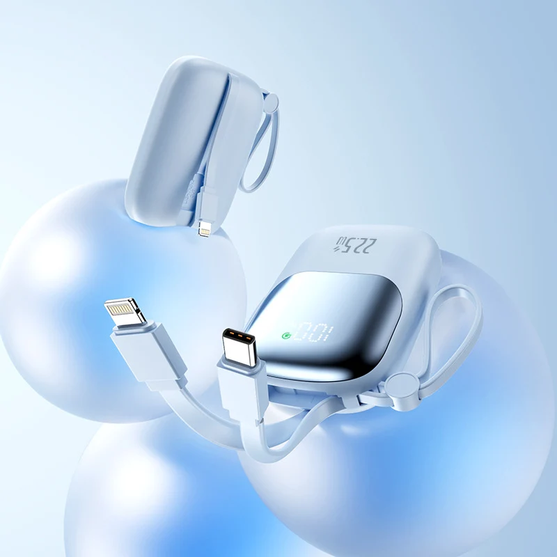 Tragbare Schnelllade-Powerbank mit integriertem Kabel Skanto