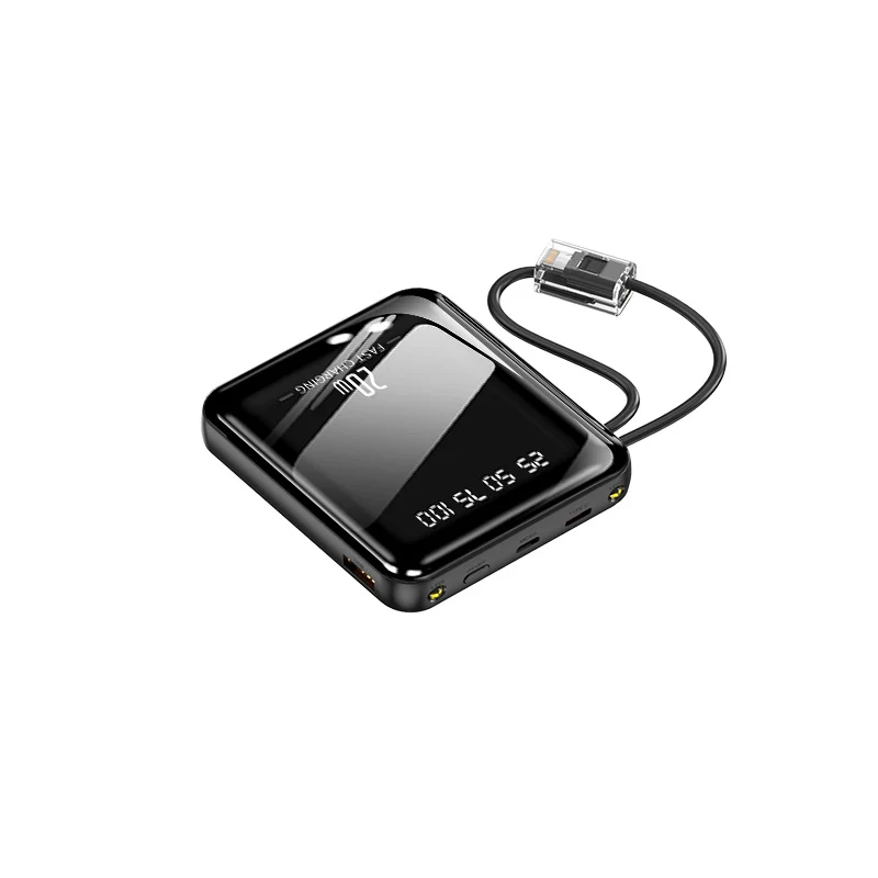 Tragbare Schnelllade-Powerbank mit integriertem Ladekabel und Digitalanzeige Skanto