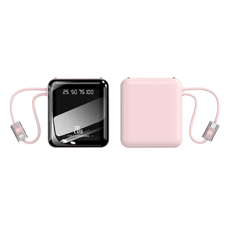 Tragbare Schnelllade-Powerbank mit integriertem Ladekabel und Digitalanzeige Skanto