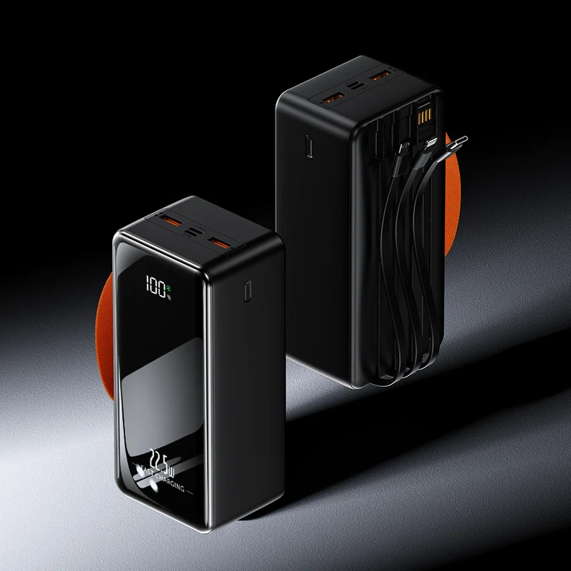 Tragbare Powerbank mit integrierten Ladekabeln und Digitalanzeige Skanto