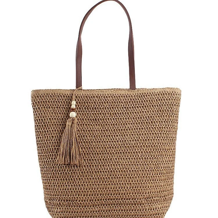 Geräumige Clutch aus geflochtenem Naturmaterial mit dekorativer Quaste Skanto
