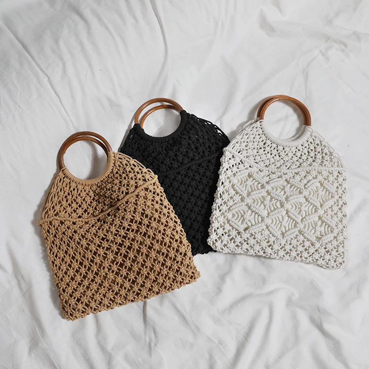 Makramee-Tasche mit Holzgriff Skanto