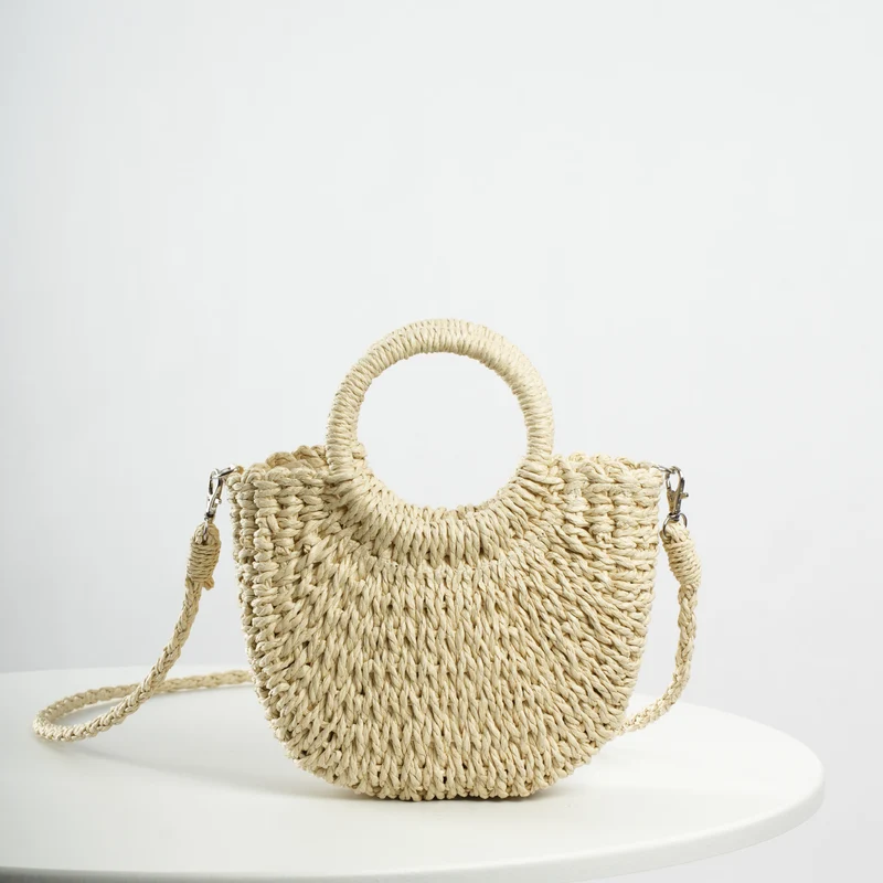 Handgemachte Raffia-Handtasche mit runden Henkeln Skanto